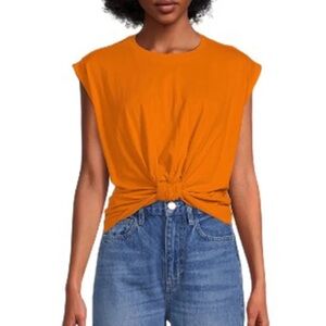 FRAME Knotted Rolled Tee In Nectarine